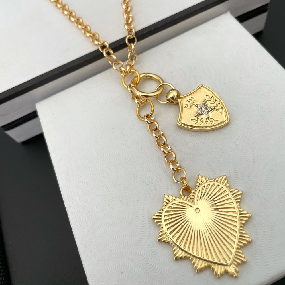 Belcher Chain Necklace Heart Shield Charm Holder - Picture 3 of 4